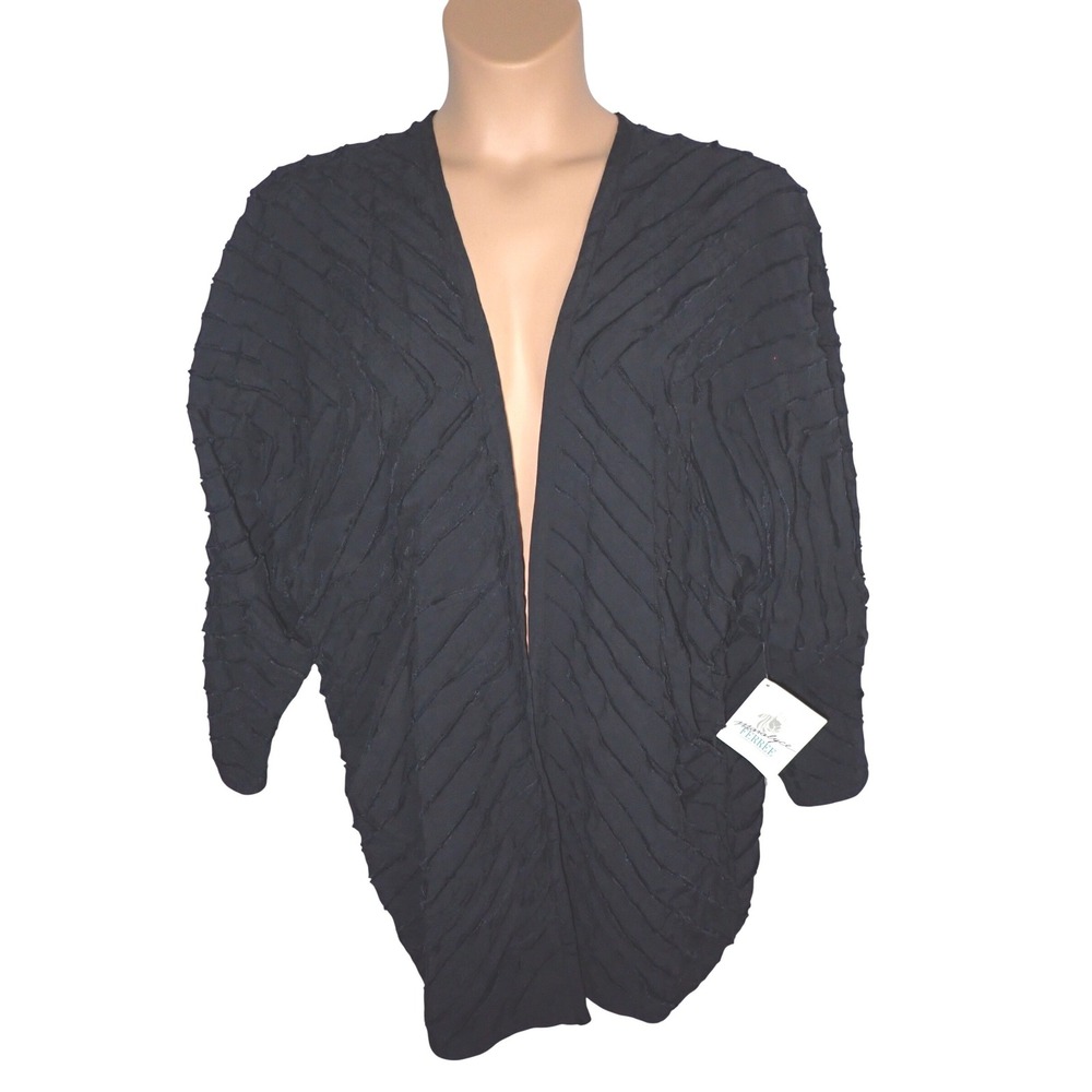 Maralyce Ferree Women's Black Textured Open Front Cardigan Jacket OS Boho Artsy
